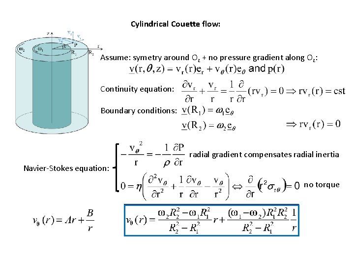 Cylindrical Couette flow: Assume: symetry around Oz + no pressure gradient along Oz: Continuity