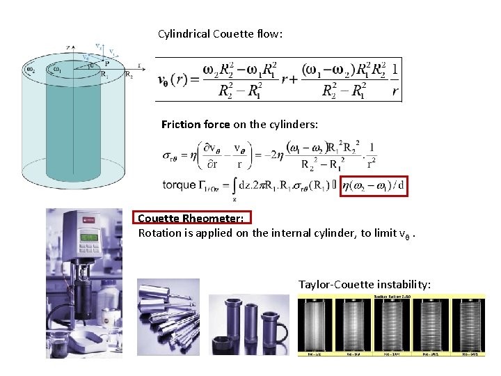 Cylindrical Couette flow: Friction force on the cylinders: Couette Rheometer: Rotation is applied on