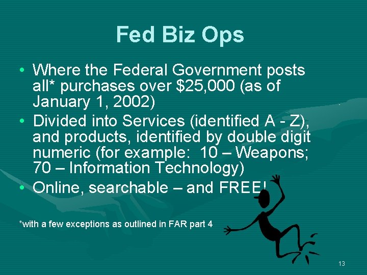 Fed Biz Ops • Where the Federal Government posts all* purchases over $25, 000