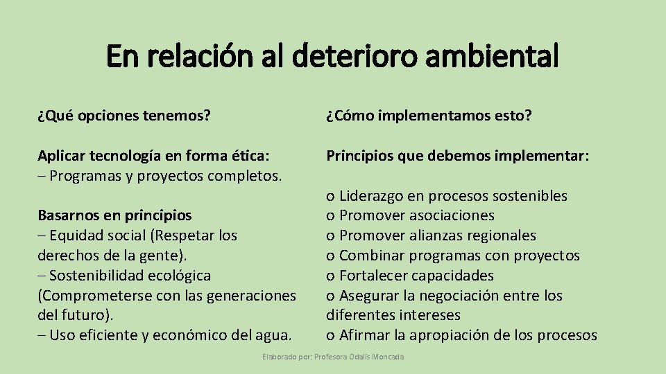 En relación al deterioro ambiental ¿Qué opciones tenemos? ¿Cómo implementamos esto? Aplicar tecnología en