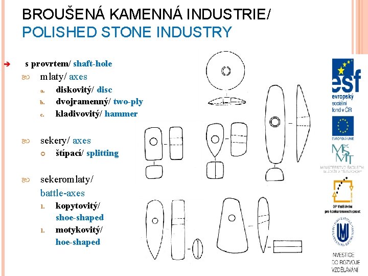 BROUŠENÁ KAMENNÁ INDUSTRIE/ POLISHED STONE INDUSTRY è s provrtem/ shaft-hole mlaty/ axes a. b.