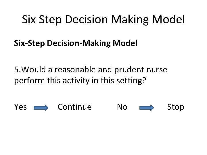 Six Step Decision Making Model Six-Step Decision-Making Model 5. Would a reasonable and prudent