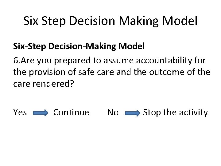 Six Step Decision Making Model Six-Step Decision-Making Model 6. Are you prepared to assume