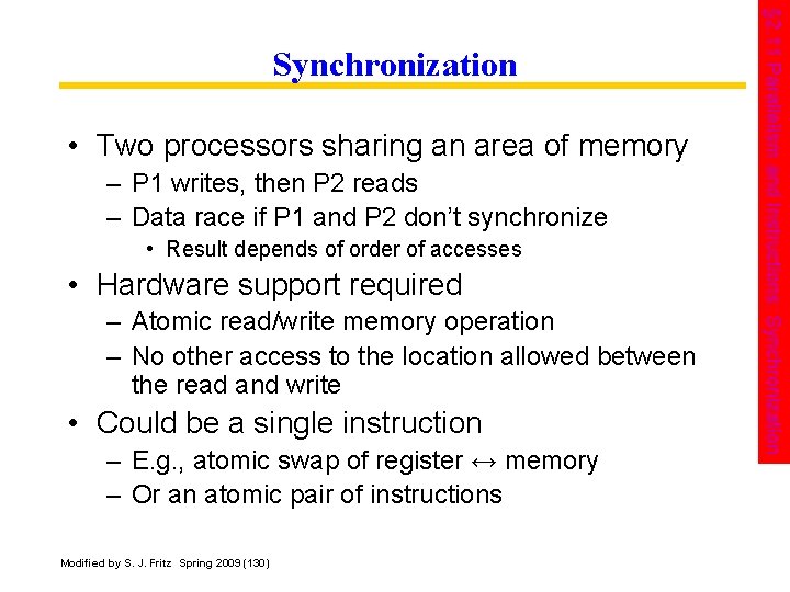  • Two processors sharing an area of memory – P 1 writes, then