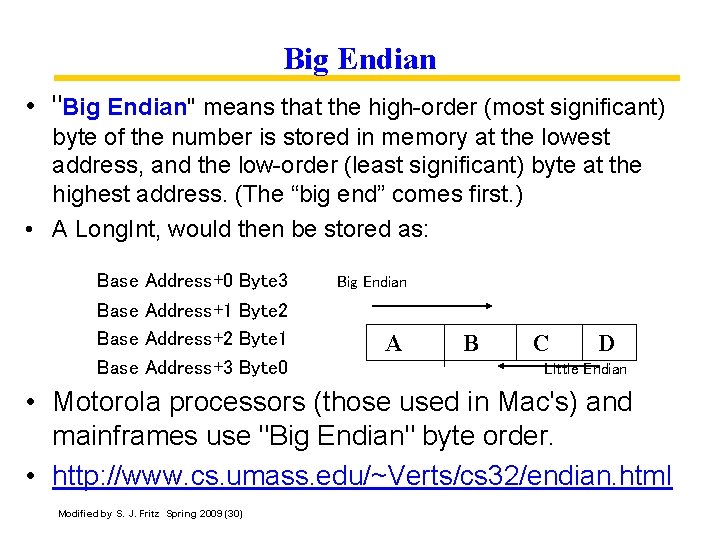 Big Endian • "Big Endian" means that the high-order (most significant) byte of the