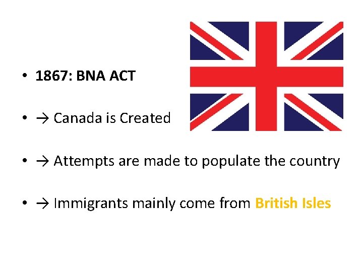 IMMIGRATION TIMELINE 1867 PRESENT 1867 BNA ACT Canada