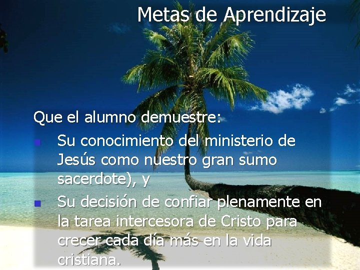 Metas de Aprendizaje Que el alumno demuestre: n Su conocimiento del ministerio de Jesús