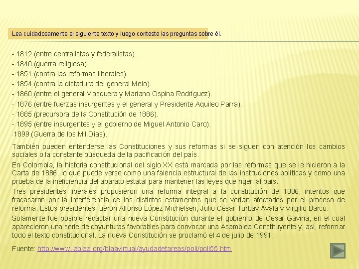 Lea cuidadosamente el siguiente texto y luego conteste las preguntas sobre él. - 1812
