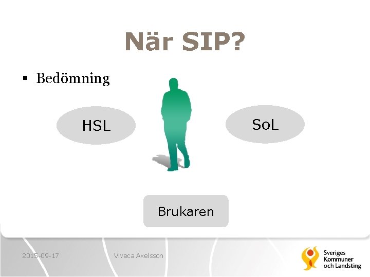 När SIP? § Bedömning So. L HSL Brukaren 2015 -09 -17 Viveca Axelsson 