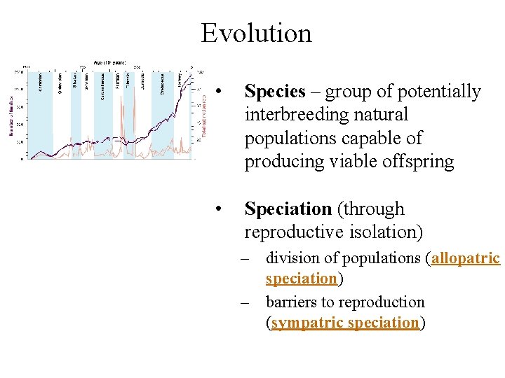 Evolution • Species – group of potentially interbreeding natural populations capable of producing viable