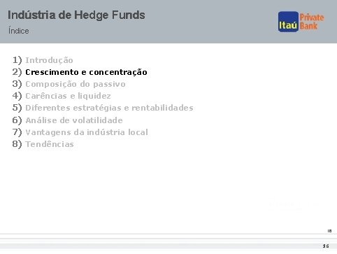 Indústria de Hedge Funds Índice 1) Introdução 2) Crescimento e concentração 3) Composição do