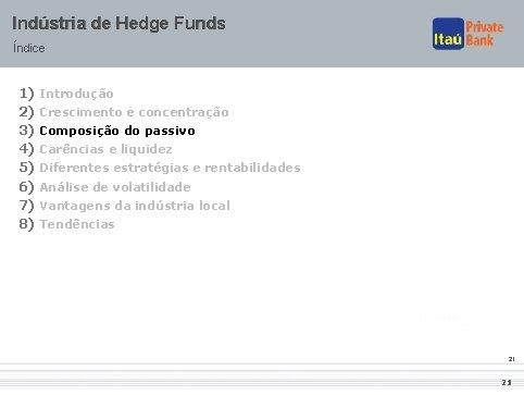 Indústria de Hedge Funds Índice 1) Introdução 2) Crescimento e concentração 3) Composição do