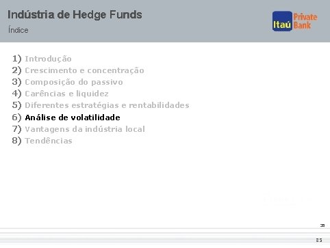 Indústria de Hedge Funds Índice 1) Introdução 2) Crescimento e concentração 3) Composição do