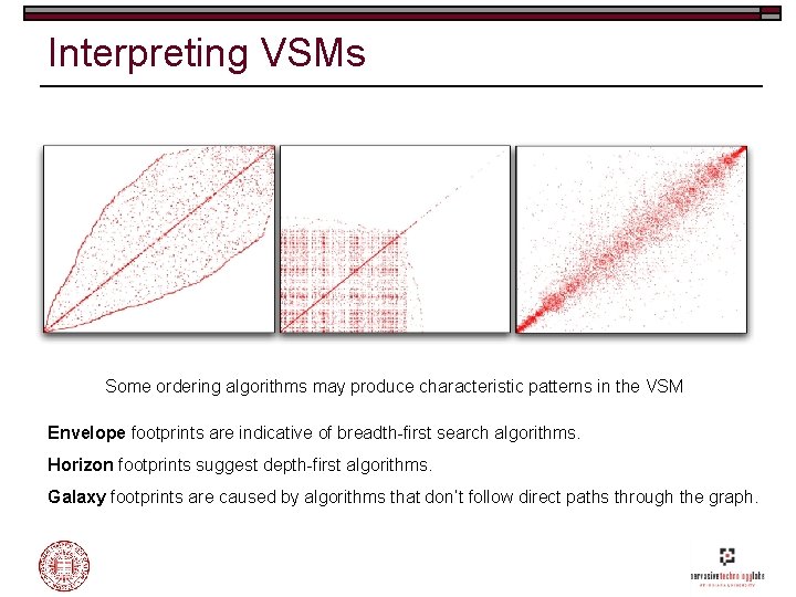 Interpreting VSMs Some ordering algorithms may produce characteristic patterns in the VSM Envelope footprints