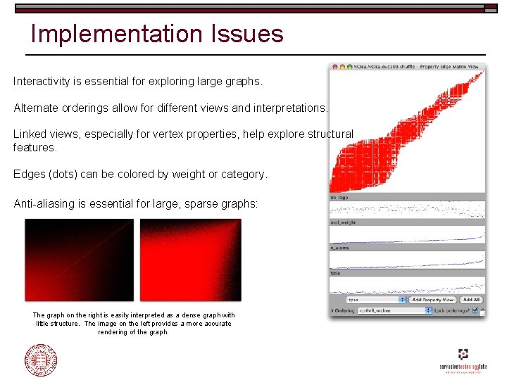 Implementation Issues Interactivity is essential for exploring large graphs. Alternate orderings allow for different