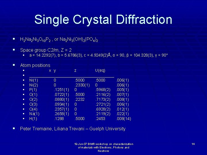 Single Crystal Diffraction § H 2 Na 2 Ni 3 O 10 P 2