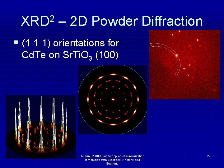 XRD 2 – 2 D Powder Diffraction § (1 1 1) orientations for Cd.