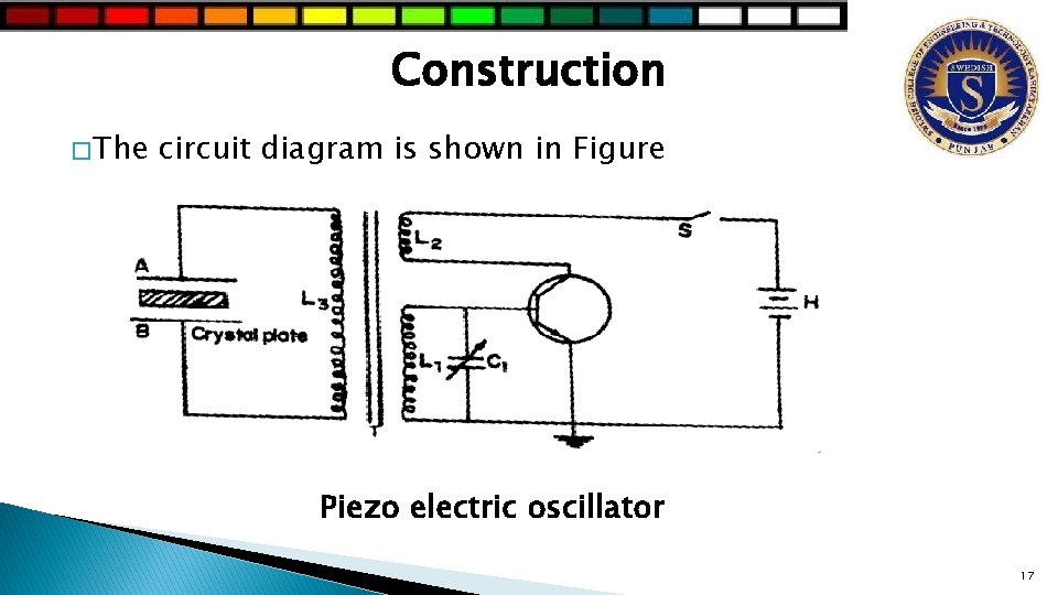 Construction � The circuit diagram is shown in Figure Piezo electric oscillator 17 