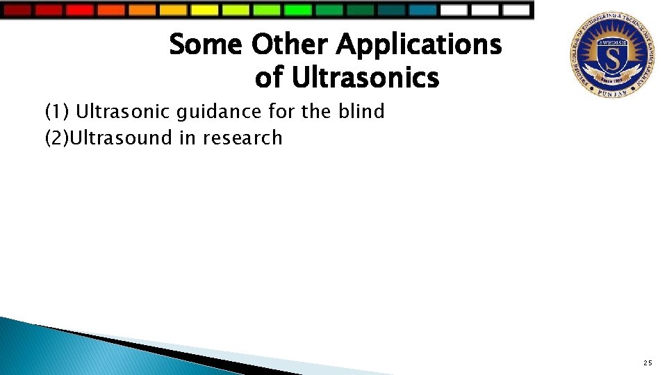 Some Other Applications of Ultrasonics (1) Ultrasonic guidance for the blind (2)Ultrasound in research