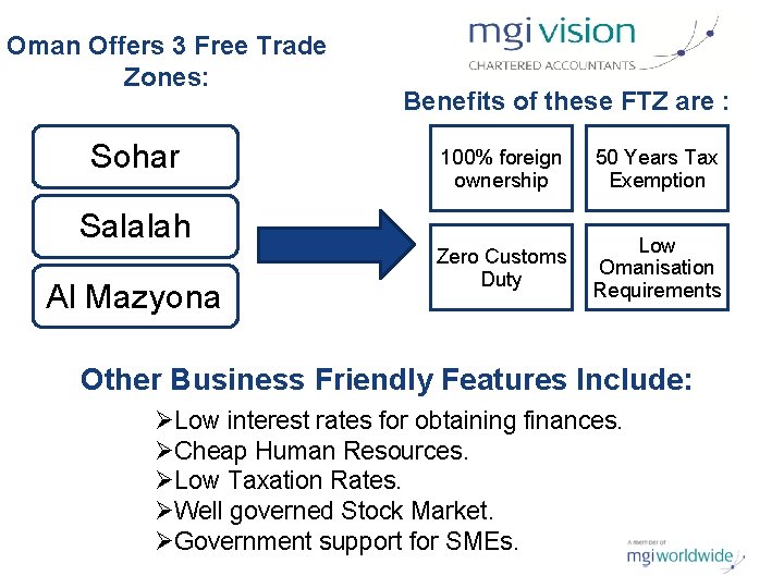 Oman Offers 3 Free Trade Zones: Sohar Salalah Al Mazyona Benefits of these FTZ