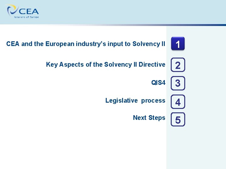 CEA and the European industry’s input to Solvency II 1 Key Aspects of the