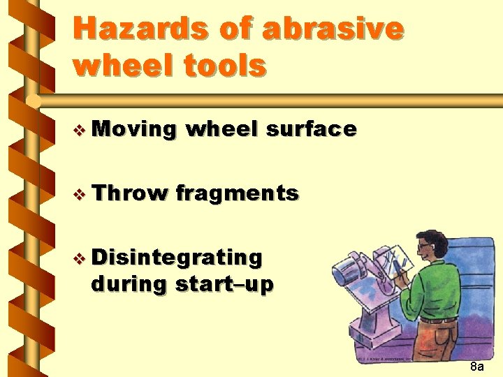 Hazards of abrasive wheel tools v Moving v Throw wheel surface fragments v Disintegrating