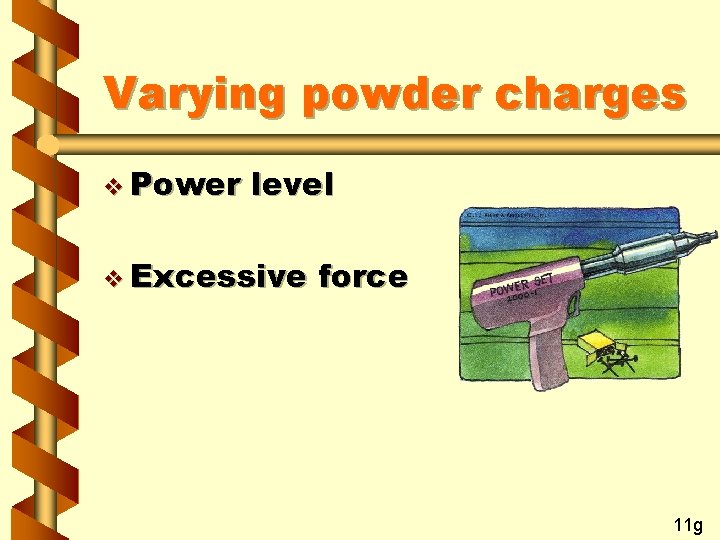 Varying powder charges v Power level v Excessive force 11 g 