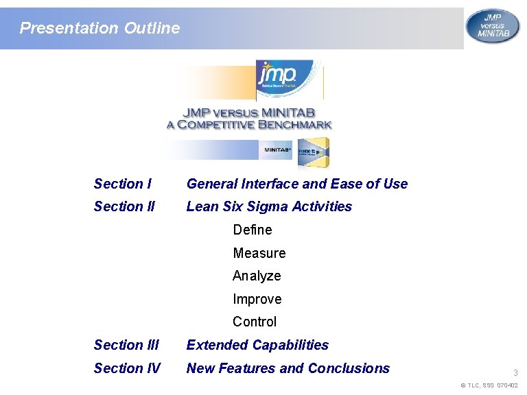 Presentation Outline Section I General Interface and Ease of Use Section II Lean Six