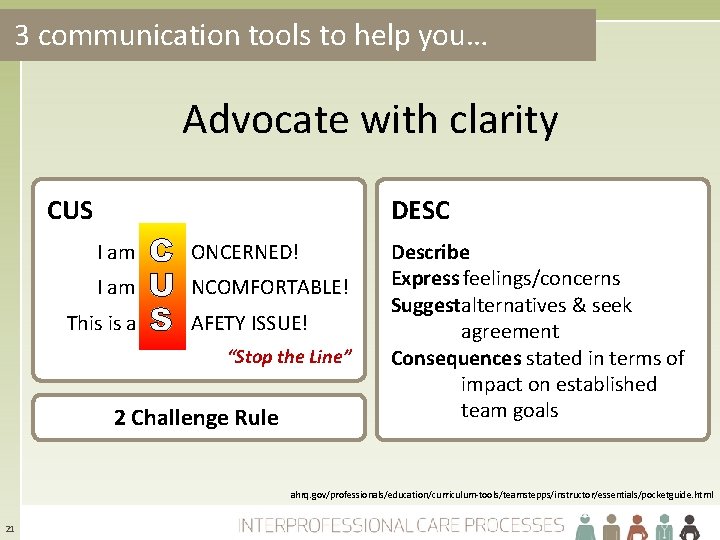 3 communication tools to help you… Advocate with clarity DESC CUS I am This