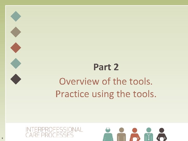 Part 2 Overview of the tools. Practice using the tools. 9 