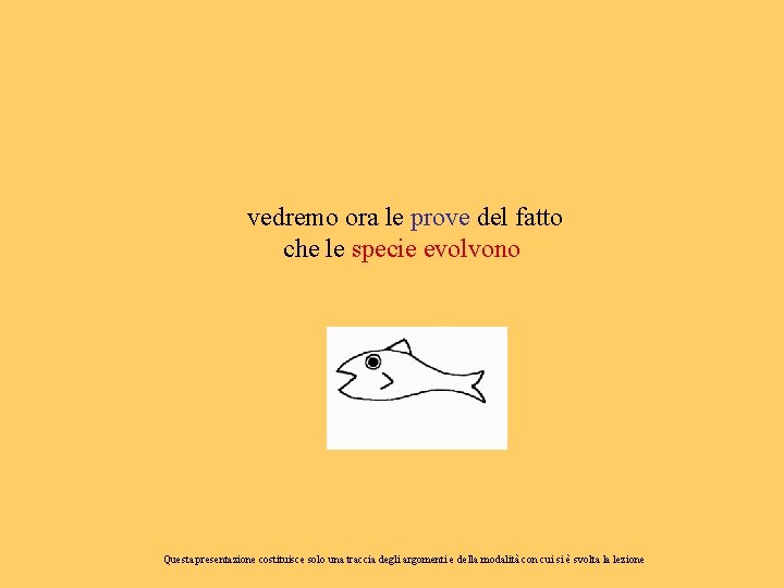 vedremo ora le prove del fatto che le specie evolvono Questa presentazione costituisce solo