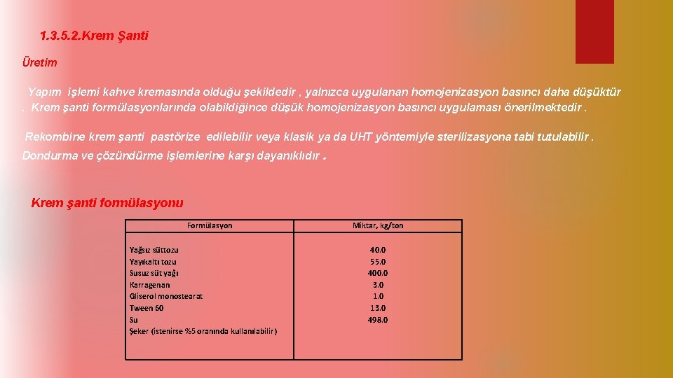 1. 3. 5. 2. Krem Şanti Üretim Yapım işlemi kahve kremasında olduğu şekildedir ,