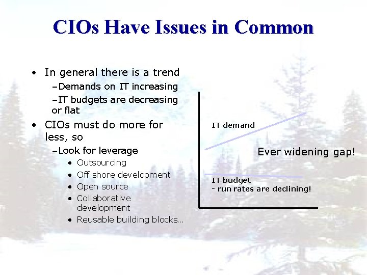 CIOs Have Issues in Common • In general there is a trend –Demands on