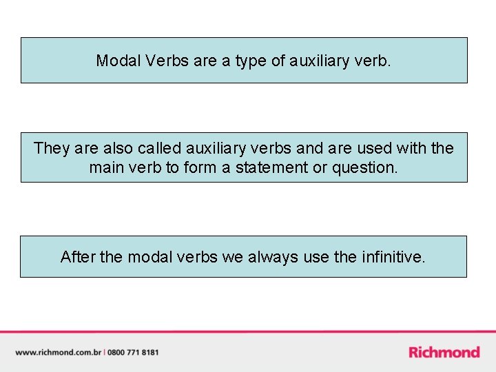 Modal Verbs are a type of auxiliary verb. They are also called auxiliary verbs