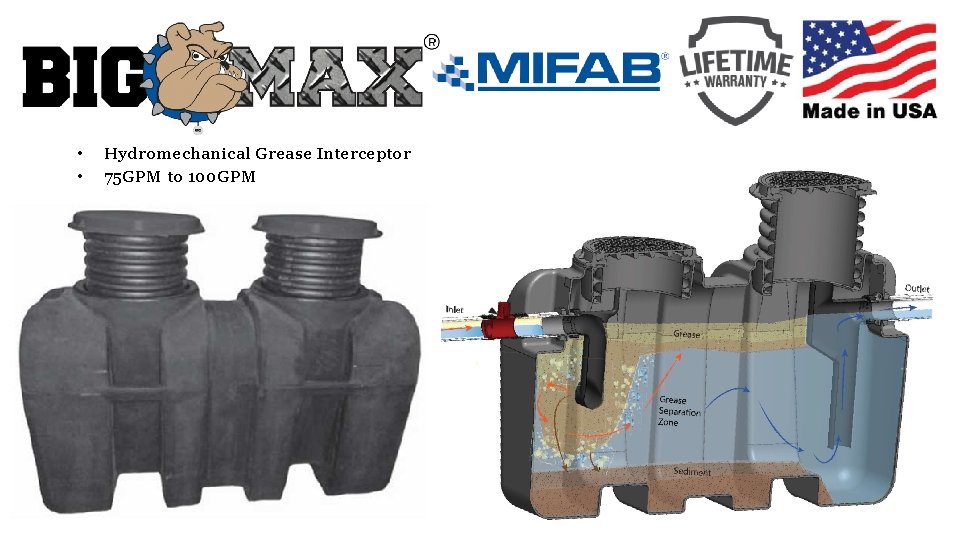  • • Hydromechanical Grease Interceptor 75 GPM to 100 GPM 