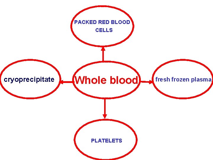 PACKED RED BLOOD CELLS cryoprecipitate Whole blood PLATELETS fresh frozen plasma PACKED RED BLOOD CELLS cryoprecipitate Whole blood PLATELETS fresh frozen plasma