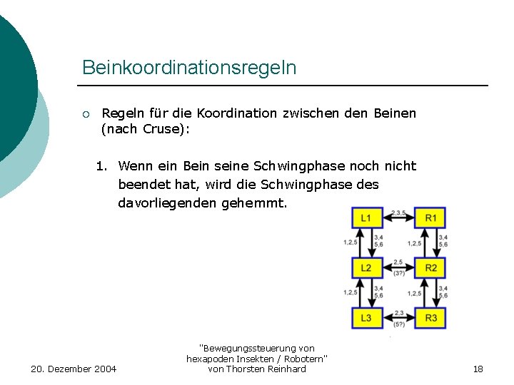 Beinkoordinationsregeln ¡ Regeln für die Koordination zwischen den Beinen (nach Cruse): 1. Wenn ein