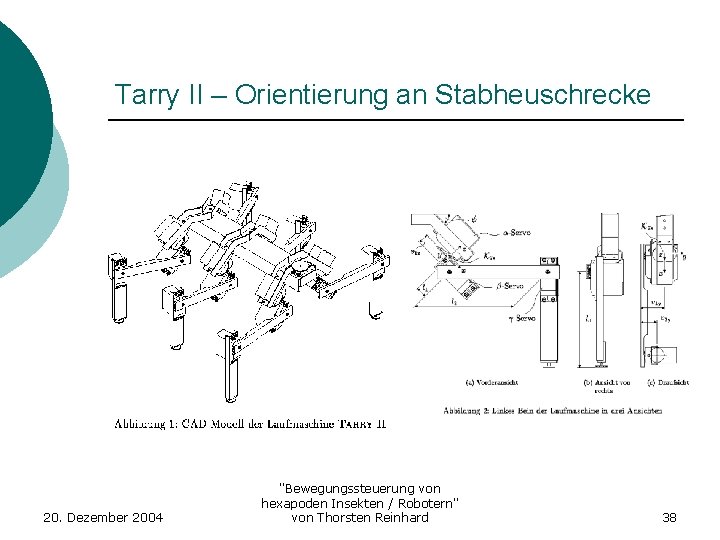 Tarry II – Orientierung an Stabheuschrecke 20. Dezember 2004 "Bewegungssteuerung von hexapoden Insekten /