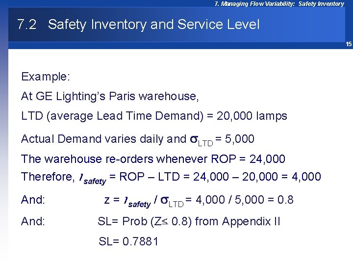 7. Managing Flow Variability: Safety Inventory 7. 2 Safety Inventory and Service Level 15