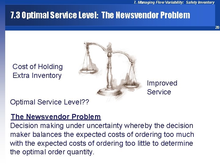 7. Managing Flow Variability: Safety Inventory 7. 3 Optimal Service Level: The Newsvendor Problem