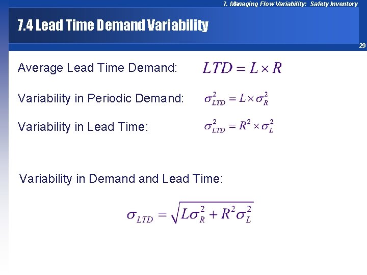 7. Managing Flow Variability: Safety Inventory 7. 4 Lead Time Demand Variability 29 Average