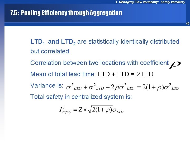 7. Managing Flow Variability: Safety Inventory 7. 5: Pooling Efficiency through Aggregation 40 LTD