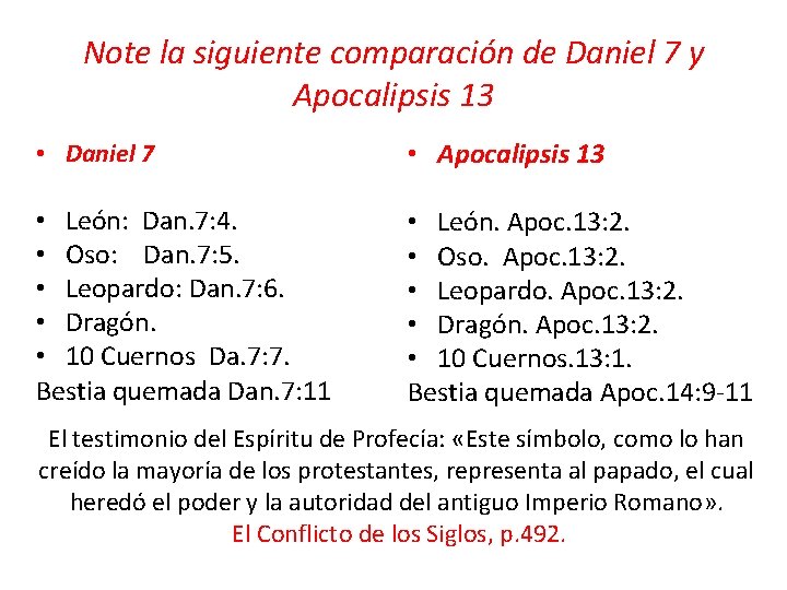 Note la siguiente comparación de Daniel 7 y Apocalipsis 13 • Daniel 7 •