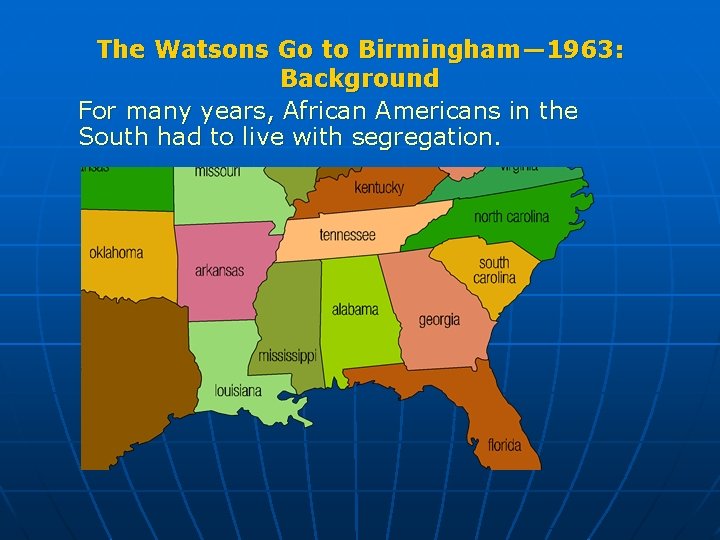 The Watsons Go to Birmingham— 1963: Background For many years, African Americans in the