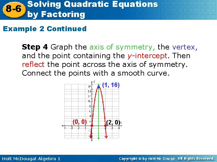 Solving Quadratic Equations 8 -6 by Factoring Example 2 Continued Step 4 Graph the
