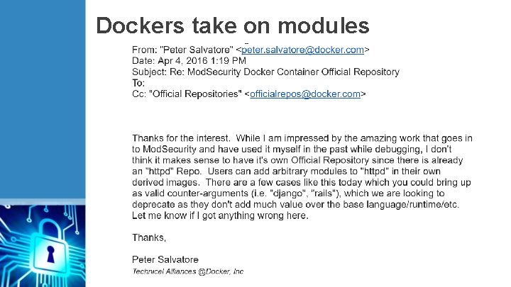 Dockers take on modules 