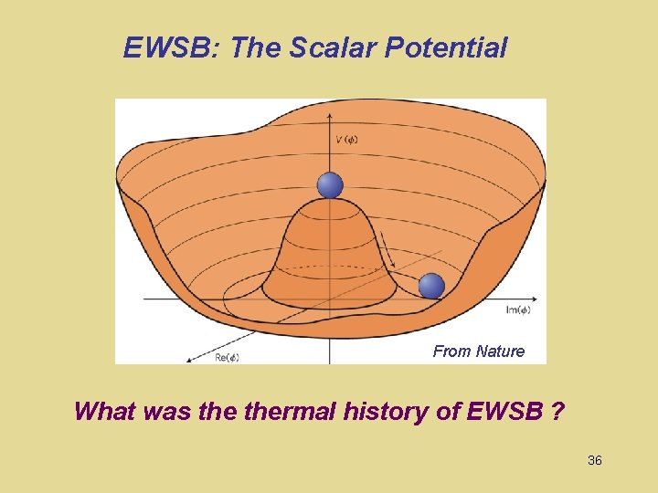 EWSB: The Scalar Potential From Nature What was thermal history of EWSB ? 36