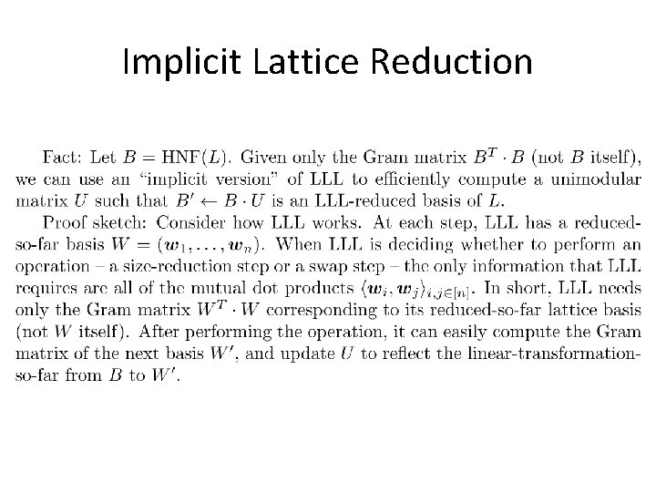 Implicit Lattice Reduction 