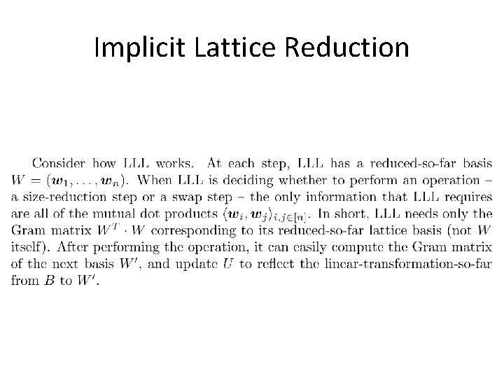 Implicit Lattice Reduction 