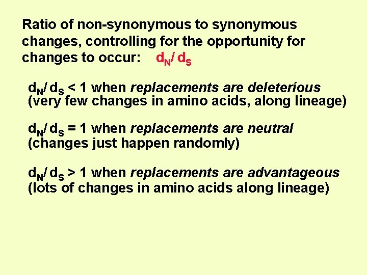 Ratio of non-synonymous to synonymous changes, controlling for the opportunity for changes to occur: